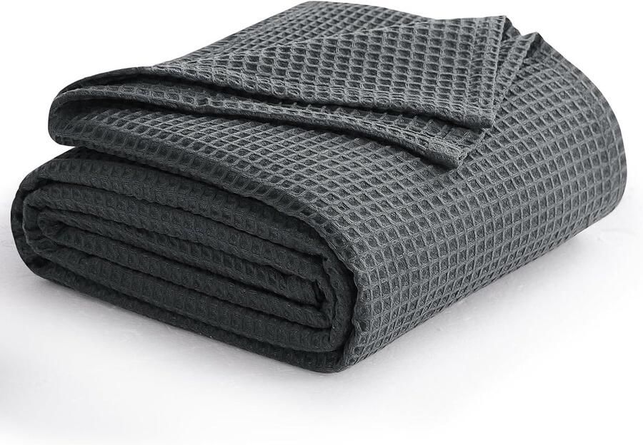 S&Dshopline Dunne deken zomer grijs wafelpiqué zomerdeken lichte deken 230 x 270 cm als bankdeken zacht behaaglijk woondeken woonkamer bank bed wollig reuzendeken