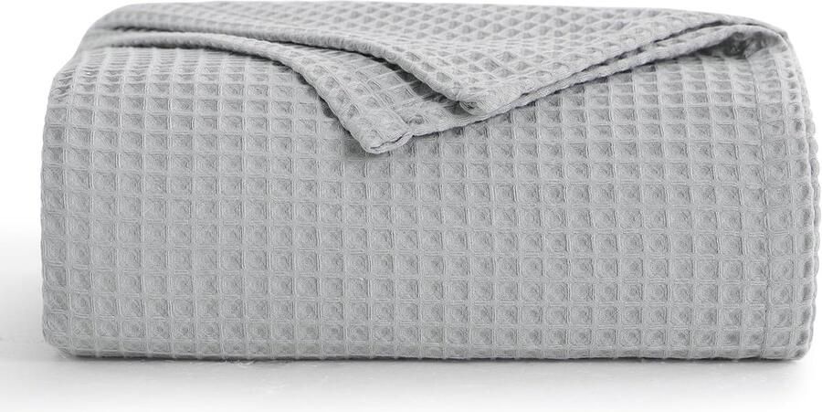 S&Dshopline Dunne deken zomer lichtgrijs wafelpiqué zomerdeken lichte deken 150 x 200 cm XL als bankdeken zacht behaaglijke woondeken woonkamer bank pluizige deken sprei lichtgrijs