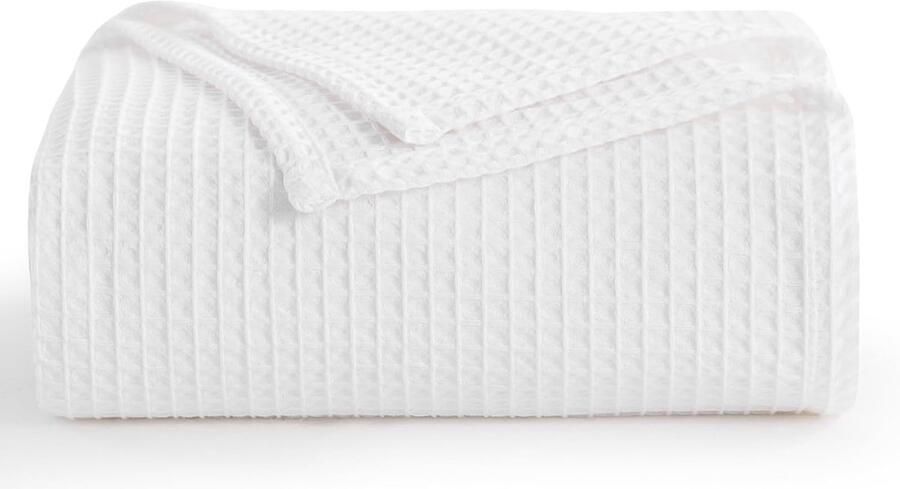 S&Dshopline Dunne deken zomer wit wafelpiqué zomerdeken lichte deken 150 x 200 cm XL als bankdeken zachte behaaglijke woondeken woonkamer bank pluizige deken sprei wit