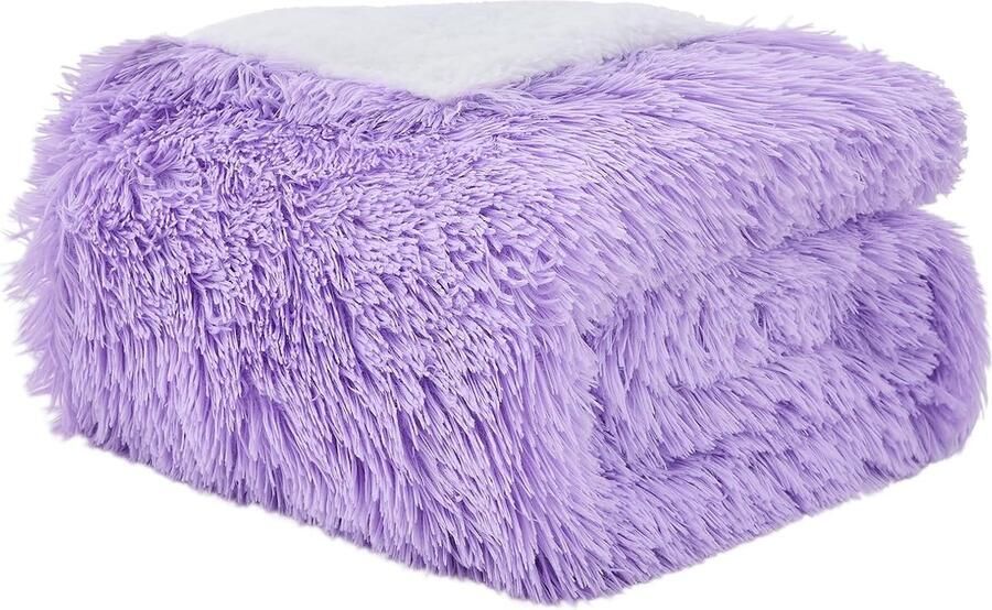 S&Dshopline Faux Knuffeldeken wollig 220 x 240 cm bontdeken woondeken superzacht pluche warme gezellige fleecedeken dikte elegant sprei voor bank en bed paars