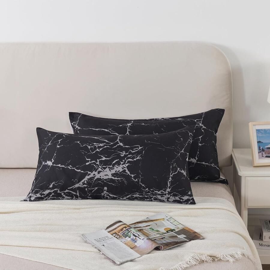 S&Dshopline Gemarmerde kussensloop 40 x 80 cm (set van 2) zachte microvezel met ritssluiting zwart-wit marmerpatroon voor bed bank kussen 40 x 80 cm kussensloop hoofdkussensloop