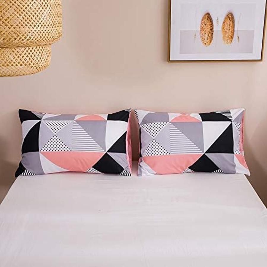 S&Dshopline Geometrische kussensloop 40 x 80 cm (set van 2) zachte kussenslopen roze zwart grijs geruit driehoekig patroon voor bed bank kussen 40 x 80 cm kussensloop
