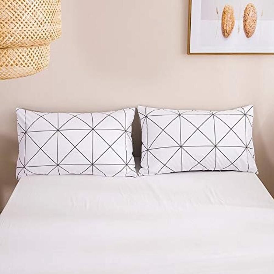 S&Dshopline Geometrische kussensloop 40 x 80 cm (set van 2) zachte kussenslopen zwart wit geruit driehoekig patroon voor bed bank kussen 40 x 80 cm kussensloop