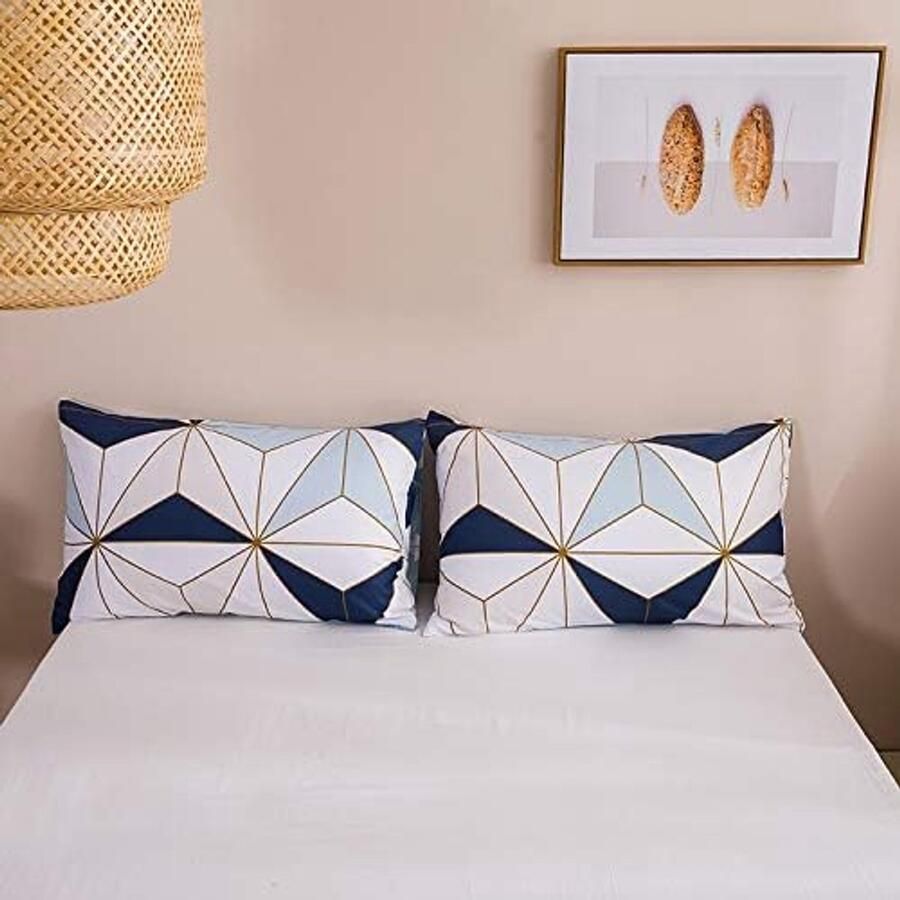 S&Dshopline Geometrische kussensloop 40 x 80 cm (set van 2) zachte microvezel met ritssluiting wit blauw driehoekig patroon voor bed bank kussen 40 x 80 cm kussensloop hoofdkussensloop