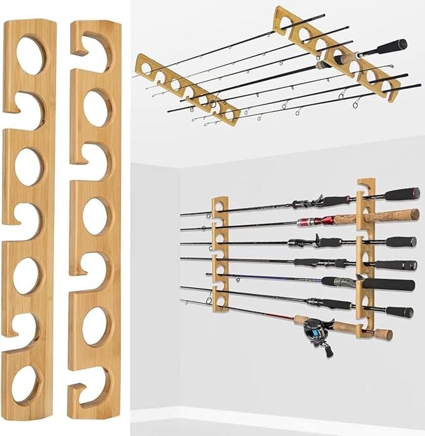 S&Dshopline Hengelstandaard hengelhouder voor garage hout visstang wandrek winkel 7 hengels combos 1 paar