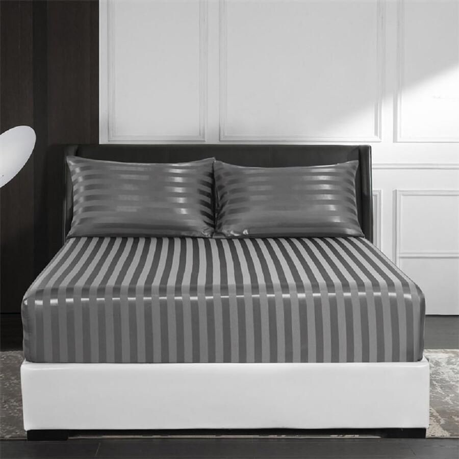 S&Dshopline Hoeslaken 160 x 200 cm glanzend satijn voor boxspring glanzend satijn verkoelend luxe grijs-antraciet patroon topper laken gladde zijden hoeslaken hoge matrassen van 25-30
