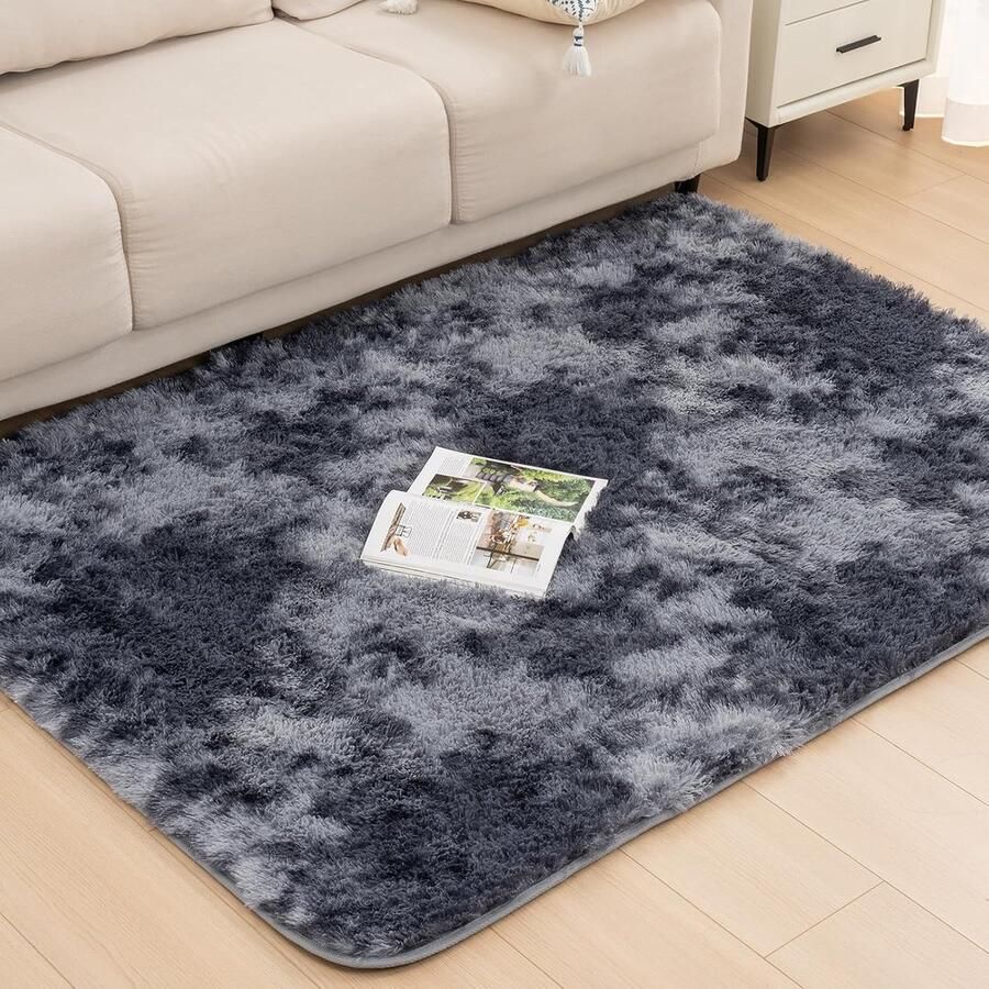 S&Dshopline Hoogpolig pluizig woonkamertapijt effen zacht slaapkamer wasbaar shaggy tapijt geschikt voor vloerverwarming pluche woonkamertapijt grijs 120 x 170 cm