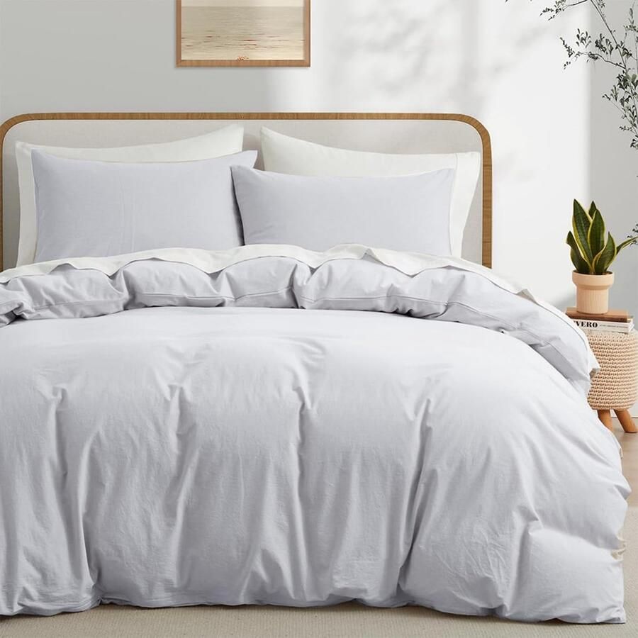 S&Dshopline Katoenen beddengoed 200 x 200 cm grijs lichtgrijs effen esthetisch tweepersoonsbed zacht renforcé katoenen beddengoed dekbedovertrek 200 x 200 cm en 2 kussenslopen 80 x 80 cm met