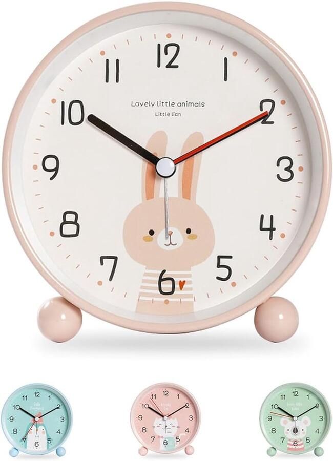 S&Dshopline Kinderwekker geruisloos zonder tikken lichtwekker voor meisjes en jongens draagbare wekker op batterijen (zonder batterij) voor kinderkamer nachtkastje bureau roze haas