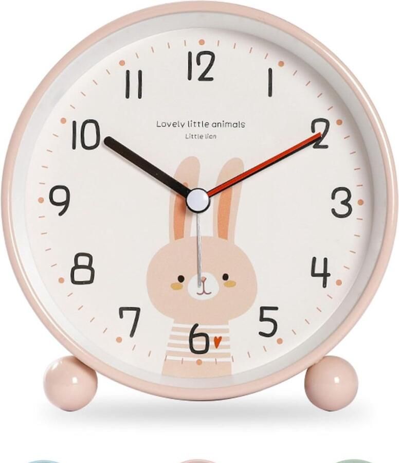 S&Dshopline Kinderwekker geruisloos zonder tikken lichtwekker voor meisjes en jongens draagbare wekker op batterijen (zonder batterij) voor kinderkamer nachtkastje bureau roze haas