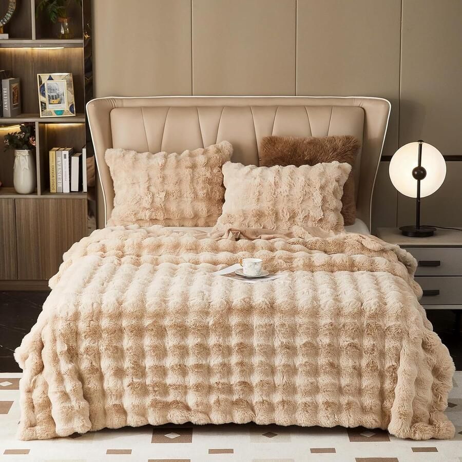 S&Dshopline Knuffeldeken Fluffy Blanket Zachte pluche knuffeldeken pluizige knuffeldeken bedspreien 1200gsm konijnenimitatiebont lichtgewicht dekens warme donzige deken voor bank bed en bank (230x250cm)