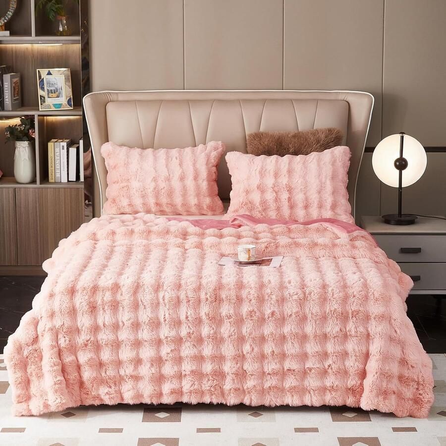 S&Dshopline Knuffeldeken Fluffy Blanket Zachte pluche knuffeldeken roze fuzzy knuffeldeken bedsprei 1200gsm konijn imitatiebont lichtgewicht dekens warme pluizige deken voor bank bed bank (230x250)