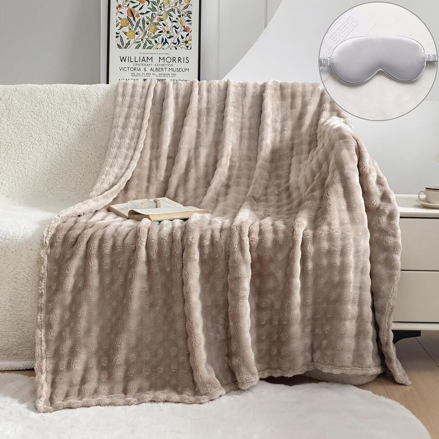 S&Dshopline Knuffeldeken pluche wollige deken super zachte woondeken dik 450 g m² flanel bubbelbankdeken warme sprei bankdeken veelzijdige deken voor bed bank lichtbruin 100 x 160 cm