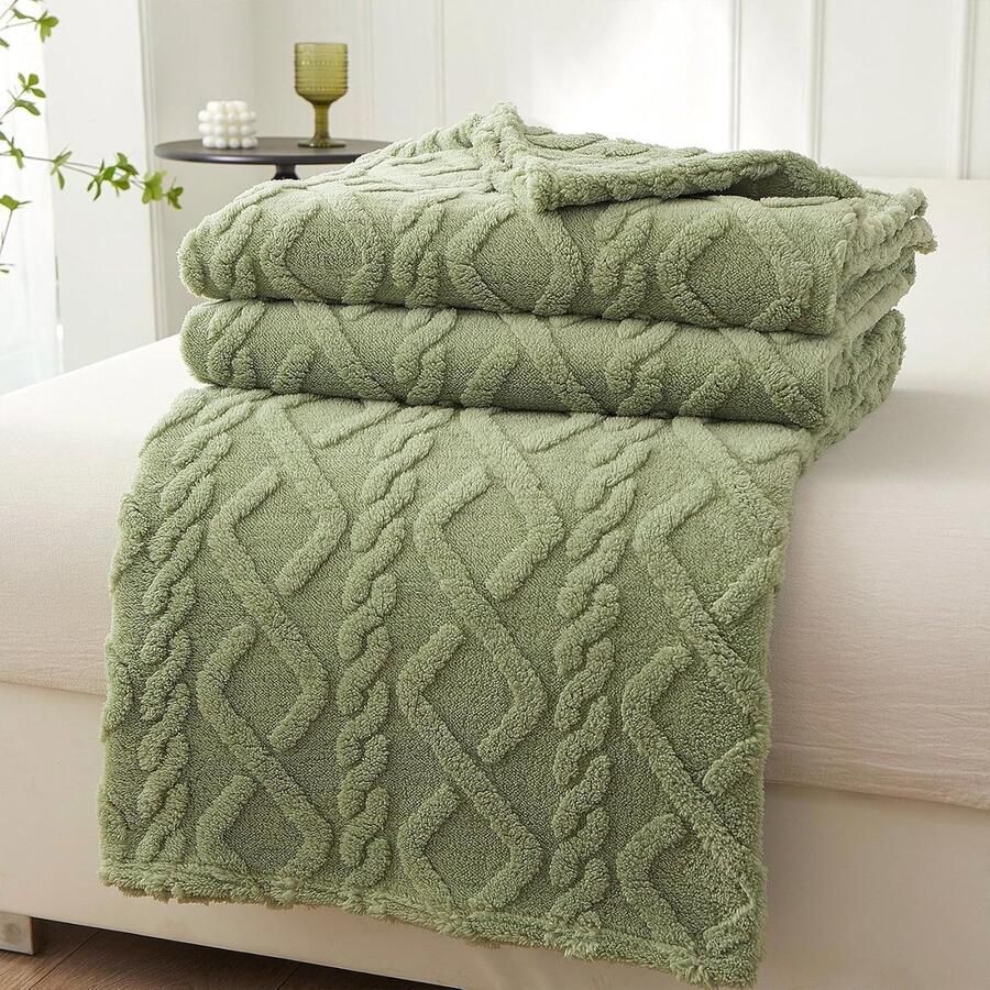 S&Dshopline Knuffeldeken pluizige deken 200 x 230 cm knuffeldeken fleecedeken flanel deken woondeken bankdeken deken voor bank en sprei (groen)