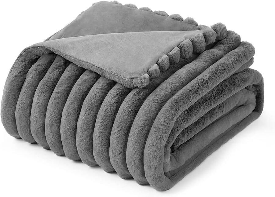 S&Dshopline Knuffeldeken pluizige deken fleecedeken super zacht dubbellaagse stof 360 g en 180 g m² konijntje pluche kunstbont deken bankdeken voor slaapkamer kantoor en bank donkergrijs