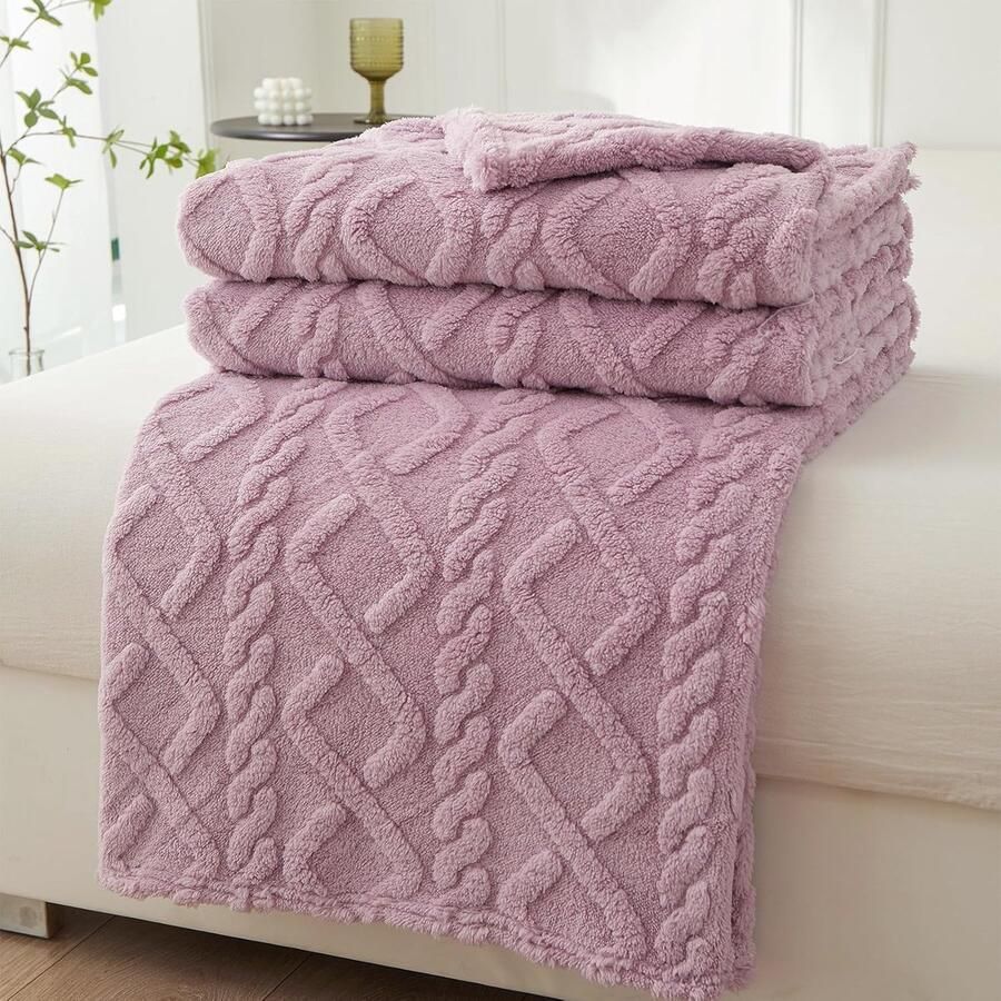 Fleece sprei voor tweepersoonsbed warm en zacht 1 stuk paars 150 x 200 cm