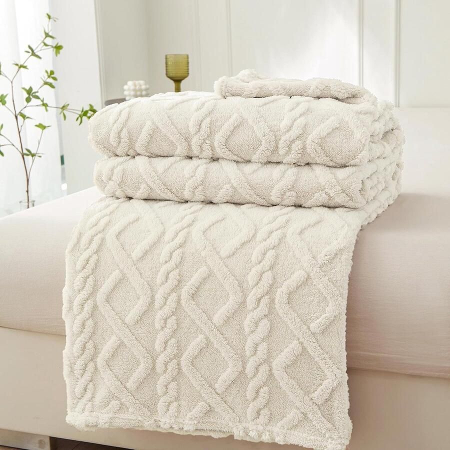 S&Dshopline Knuffeldeken pluizige deken voor bank boho-deken bankdeken wollen deken 150 x 200 fleecedeken woondeken bankdeken zacht warm voor bed bank deken wit-crème
