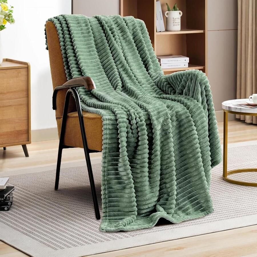 S&Dshopline Knuffeldeken pluizige deken wollen deken 100x150 bankdeken deken groen zachte warme woon- en knuffeldekens deken voor op de bank winterse sherpa deken