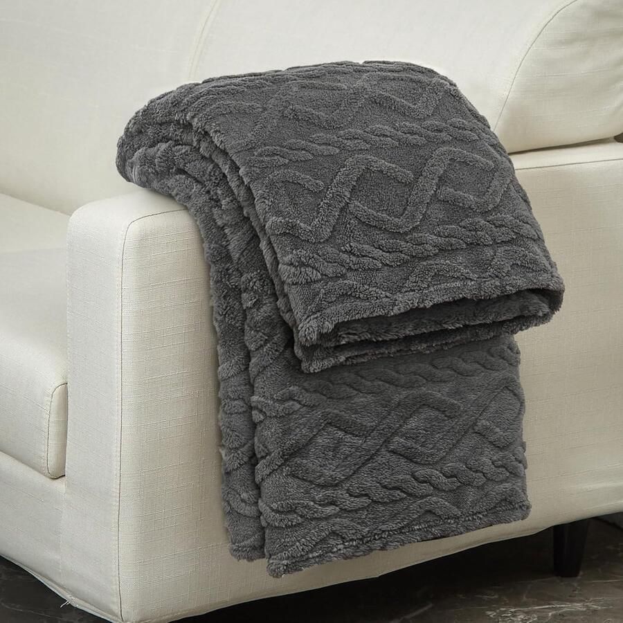 S&Dshopline Knuffeldeken pluizige deken wollen deken 150 x 200 cm woondeken warme bankdeken lamsdeken ruitpatroon fleecedeken wollen deken voor bed bank deken grijs