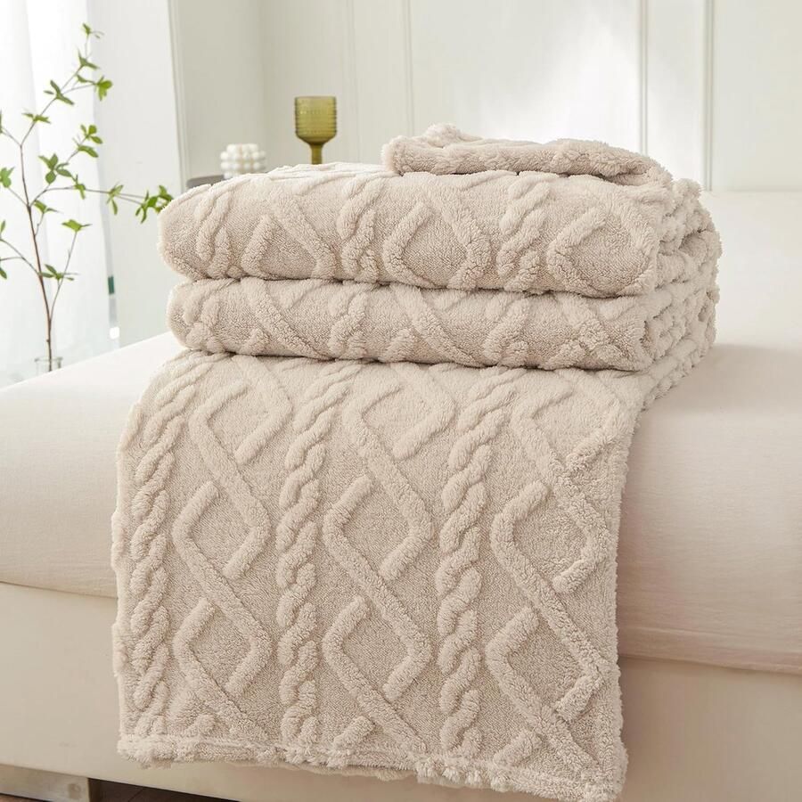 S&Dshopline Knuffeldeken pluizige deken wollen deken 220 x 240 woondeken lamsdeken ruitpatroon fleecedeken zachte wollen deken warme bankdeken voor bed bank deken beige