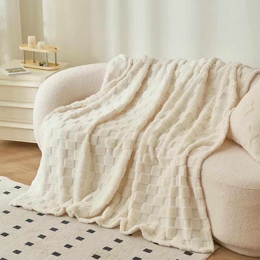 S&Dshopline Knuffeldeken pluizige deken zachte katoenen fleecedeken knuffeldeken beige behaaglijke deken dekbed lichte deken warme pluizige deken voor bank bed bank beige 130 x 160 cm