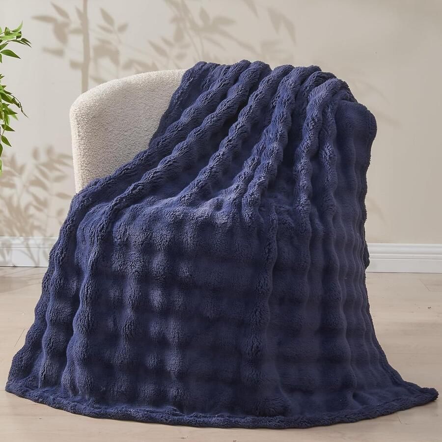 S&Dshopline Knuffeldeken pluizige fleecedeken winter warme pluche deken luxe imitatiebont licht zachte deken voor bed en bank 127 cm x 153 cm marineblauw
