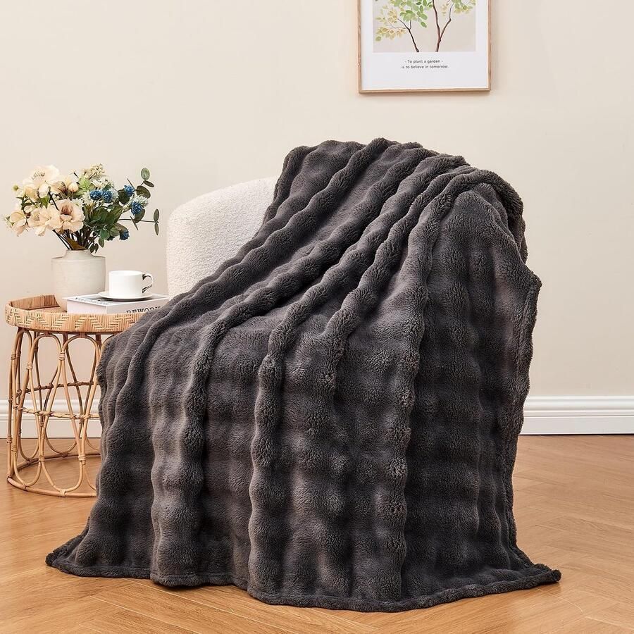 S&Dshopline Knuffeldeken pluizige fleecedeken winter warme pluche deken luxe imitatiebont licht zachte deken voor bed en bank 127 cm x 153 cm donkergrijs