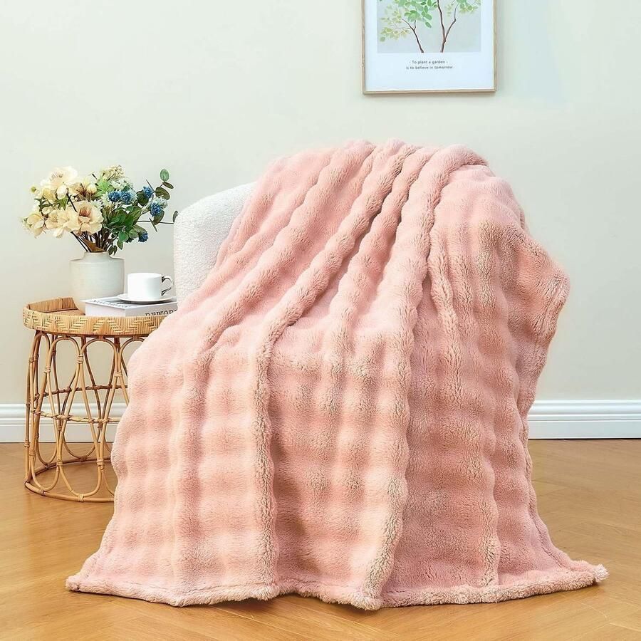 S&Dshopline Knuffeldeken pluizige fleecedeken winter warme pluche deken luxe imitatiebont licht zachte deken voor bed en bank 127 cm x 153 cm roze