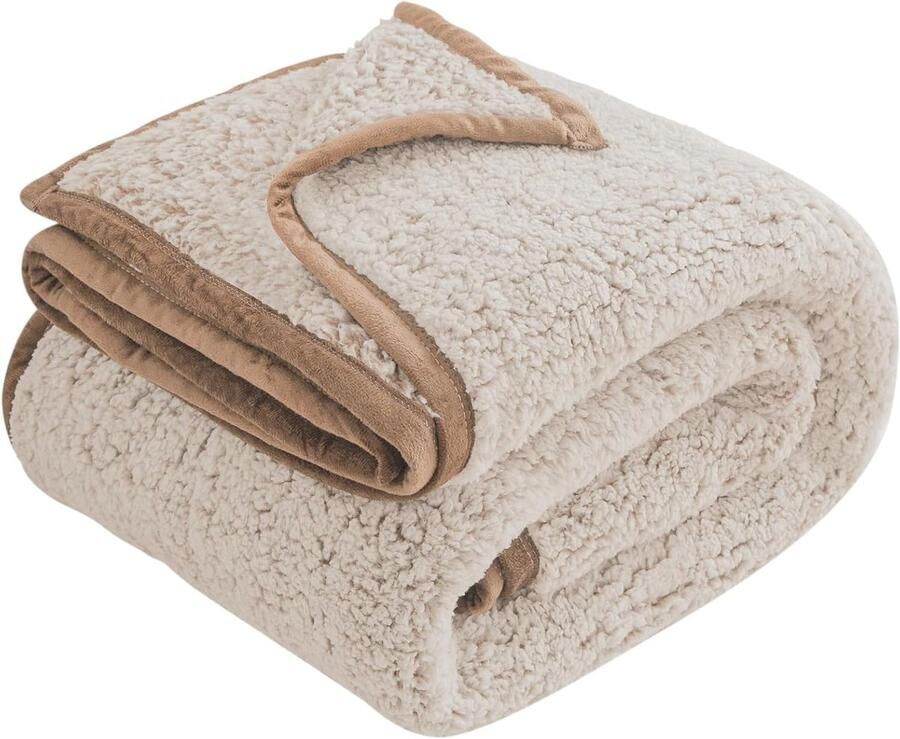 S&Dshopline Knuffeldeken sherpadeken wollig 152 x 203 cm dik en elegant dubbelgezicht extra zacht warme gezellige omkeerbare pluizige woondeken voor bank en bed kaki