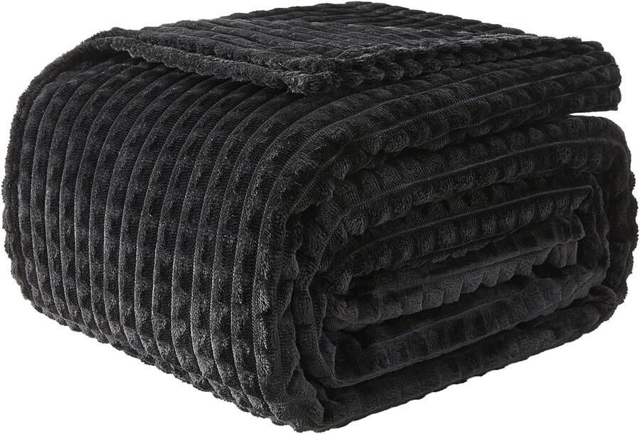 S&Dshopline Knuffeldeken wollig 3D-touch-ervaring 150 x 200 cm fleecedeken zachte warme wollen deken bankdeken deken voor bank sprei woondeken zwart