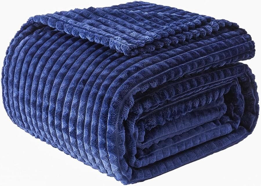 S&Dshopline Knuffeldeken wollig 3D-touch-ervaring fleecedeken zachte warme wollen deken bankdeken deken voor bank sprei woondeken marineblauw 130 x 150 cm