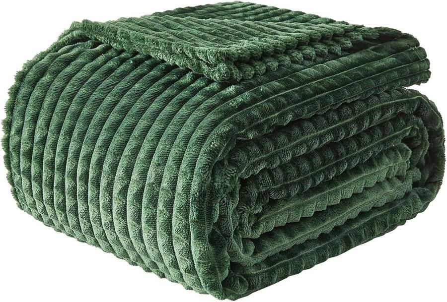 S&Dshopline Knuffeldeken wollig 3D-touch-ervaring 150 x 200 cm fleecedeken zachte warme wollen deken bankdeken deken voor bank sprei woondeken donkergroen