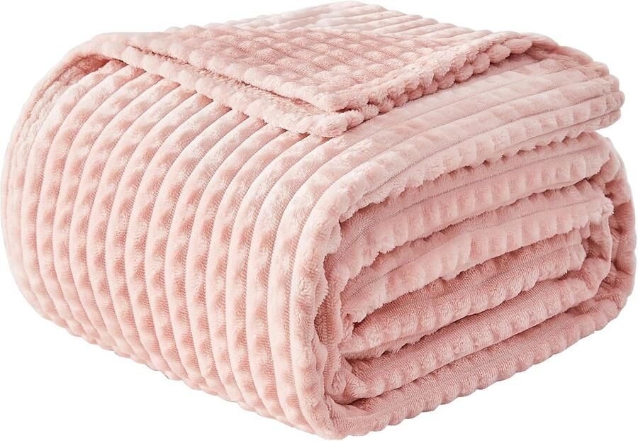 S&Dshopline Knuffeldeken wollig 3D-touch-ervaring fleecedeken zachte warme wollen deken bankdeken deken voor bank sprei woondeken lichtroze 130 x 150 cm