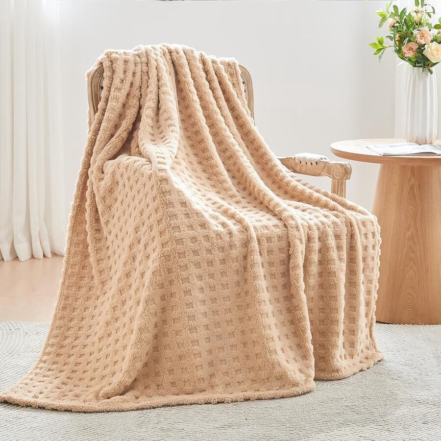 S&Dshopline Knuffeldeken wollig imitatiebont deken sofa wafel bankovertrek warme bankdeken comfortabele bankdeken zachte woondeken voor bank en bed 178 x 203 cm linnen