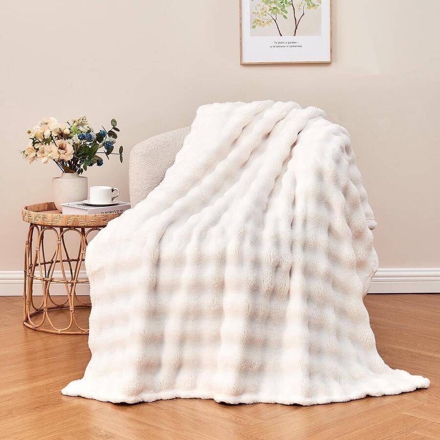 S&Dshopline Knuffeldeken wollige fleecedeken bankdeken bubbeldeken knuffeldeken wit luxe imitatiebont licht zachte deken voor bed bank 127 cm x 153 cm wit