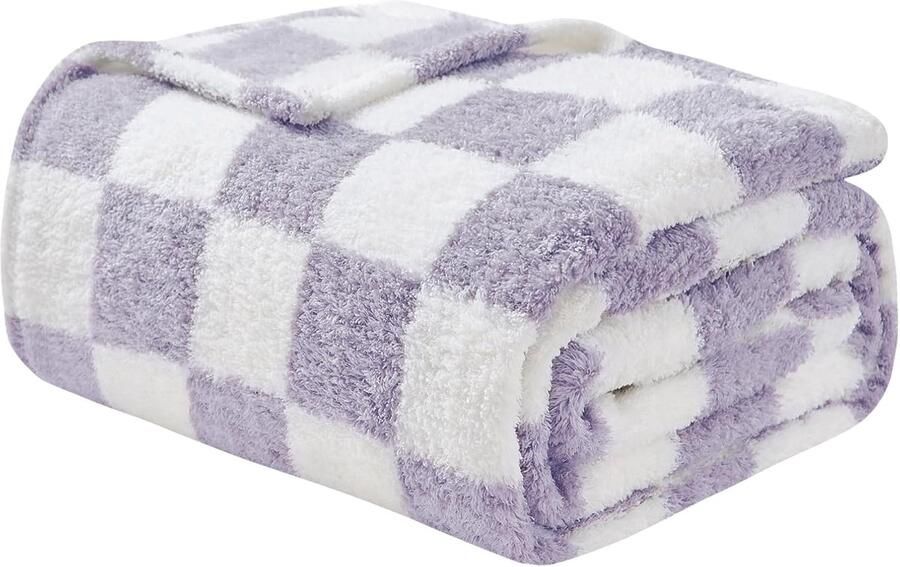 S&Dshopline Knuffeldeken wollige sherpa geruite deken zachte warme wollen deken en fleecedeken sprei deken voor bank lavendel 130 x 150 cm