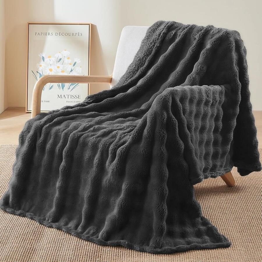 S&Dshopline Knuffelige deken zachte deken superzachte deken dikke 450 g m² flanellen bubbeldeken warme deken voor op de bank veelzijdige deken voor op de slaapbank donkergrijs 100 × 160 cm