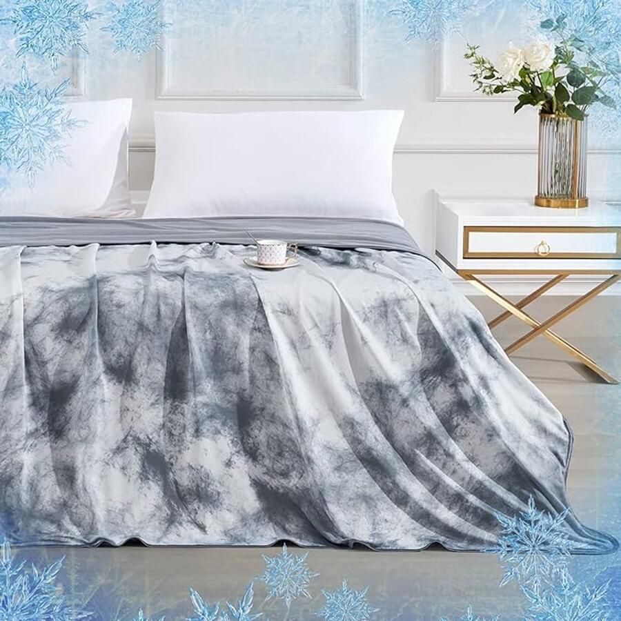 S&Dshopline Koeldeken 2-in-1 zelfkoelende deken Japanse Arc-Chill 3.0 Q-Max > 0 5 licht zomerdeken dubbelzijdig absorbeert lichaamswarmte verkoelende deken voor bed bank tie-dye grijs 200 x 220