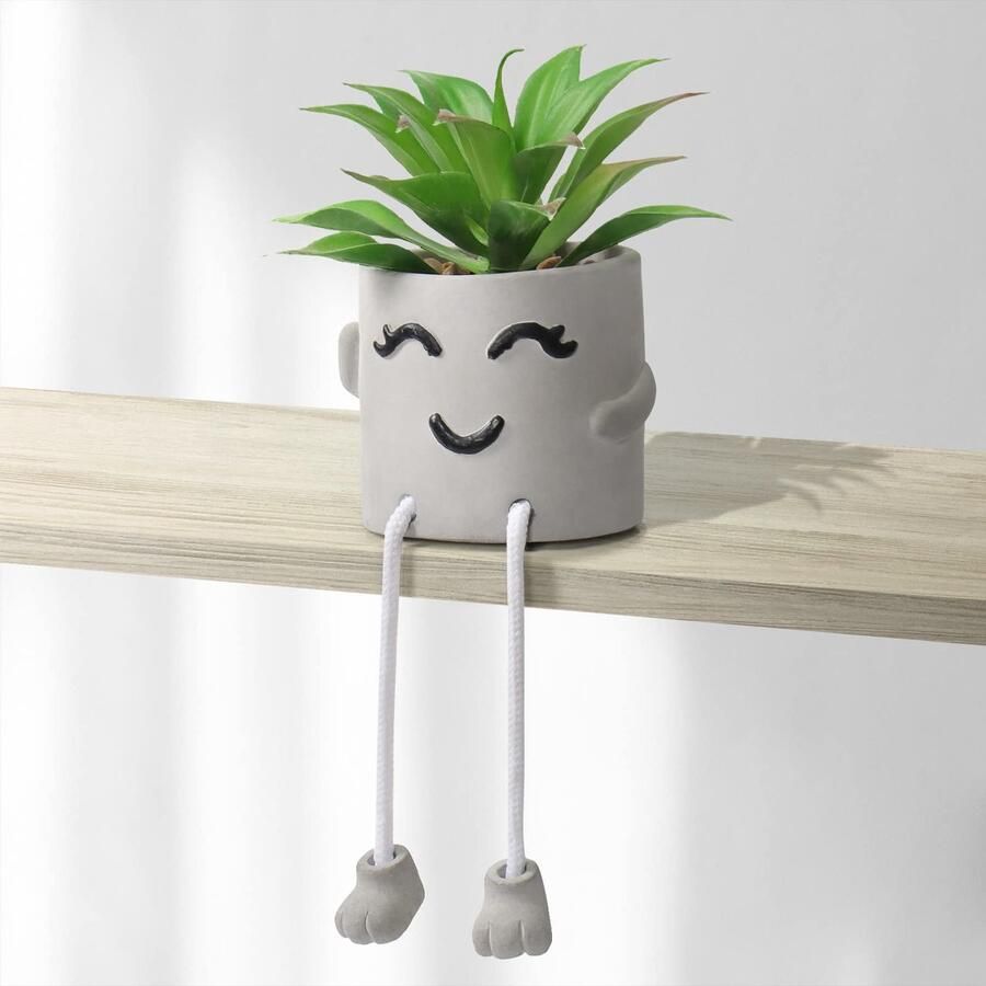 S&Dshopline Kunstplant in pot mini-kunstvetplanten met hangende poten emotioneel cement potplant faux decoratieve plant voor kantoor woonkamer tafeldecoratie boekenkast kerstdecoratie