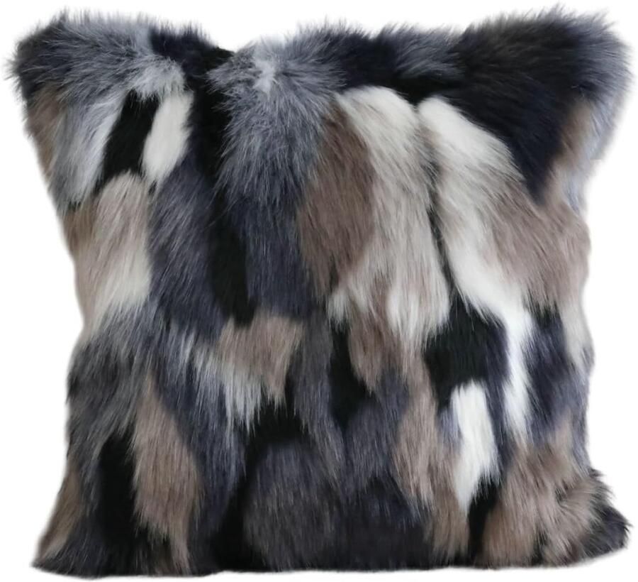 S&Dshopline Kussenhoezen set van 2 kunstbont decoratieve kussens knuffelkussen wollig sofakussen zacht pluche kussen voor bank (grijs 50 x 50 cm)