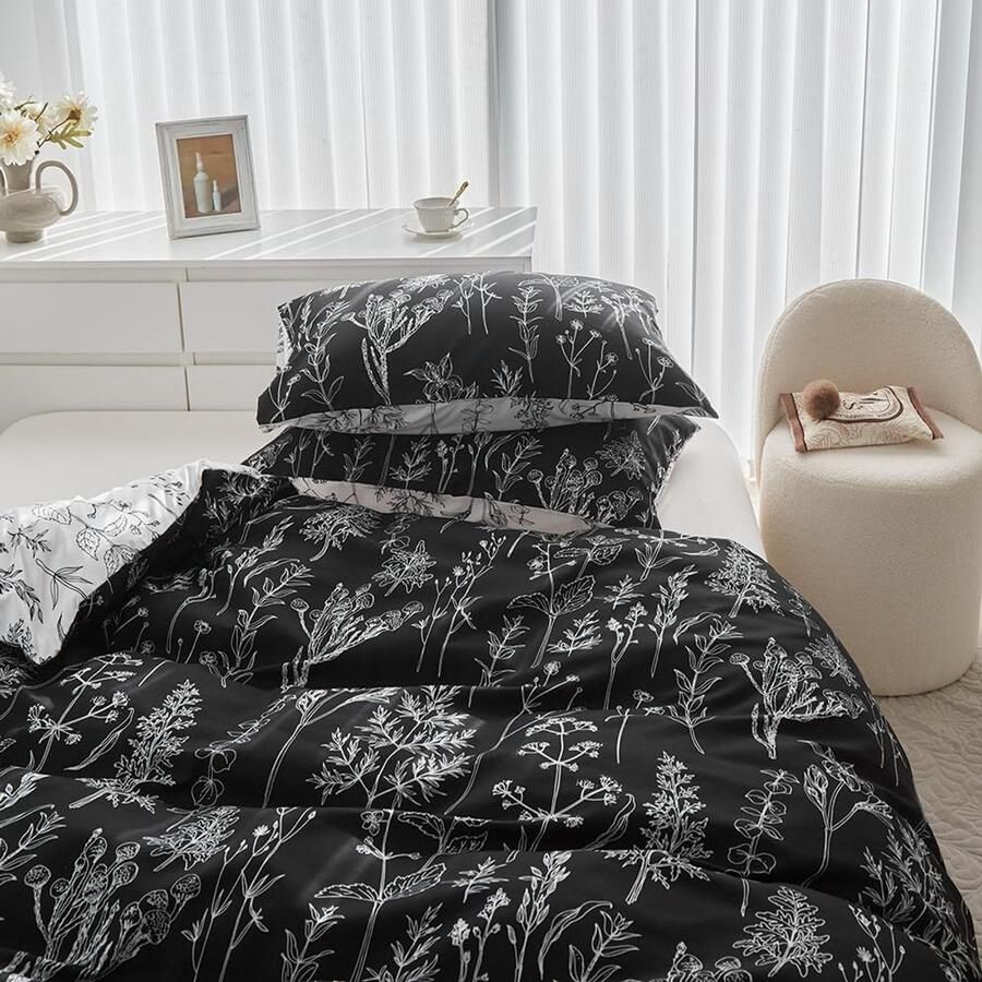 S&Dshopline Kussensloop 40 x 80 cm (set van 2) zwart-wit flantenpatroon zachte microvezel met ritssluiting voor bed bank kussen 40 x 80 cm kussensloop hoofdkussensloop