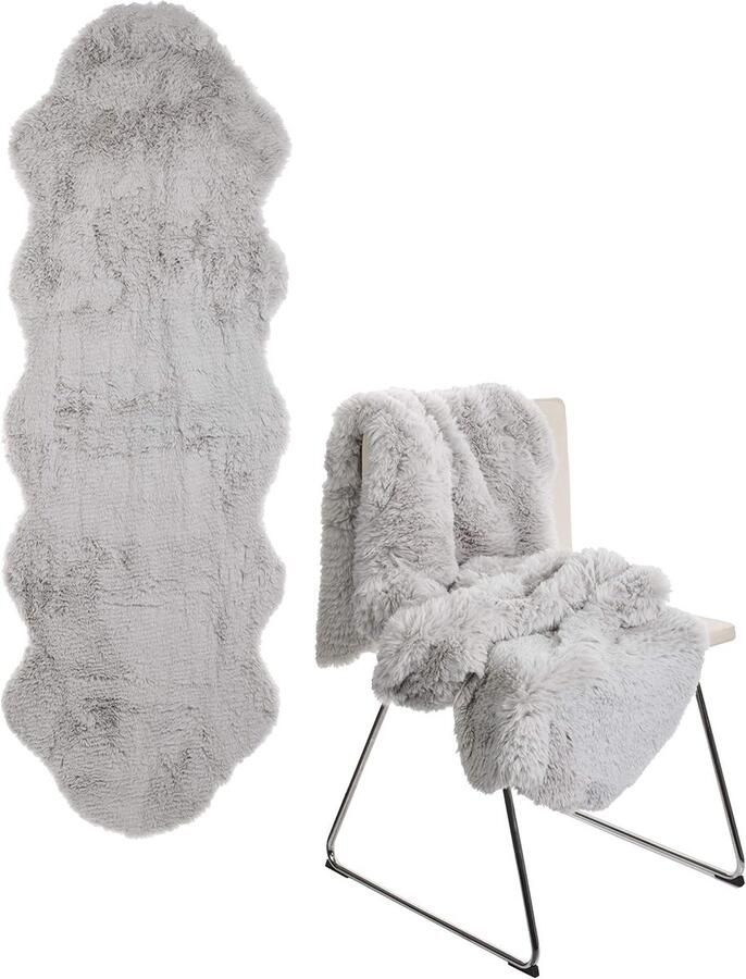 S&Dshopline Lamsvachttapijt 60 x 180 cm XXL pluizig hoogpolig tapijt van kunstvezel zacht warme decoratieve onderlegger voor vloer bank stoel en bed wasbaar voor binnen en buiten grijs