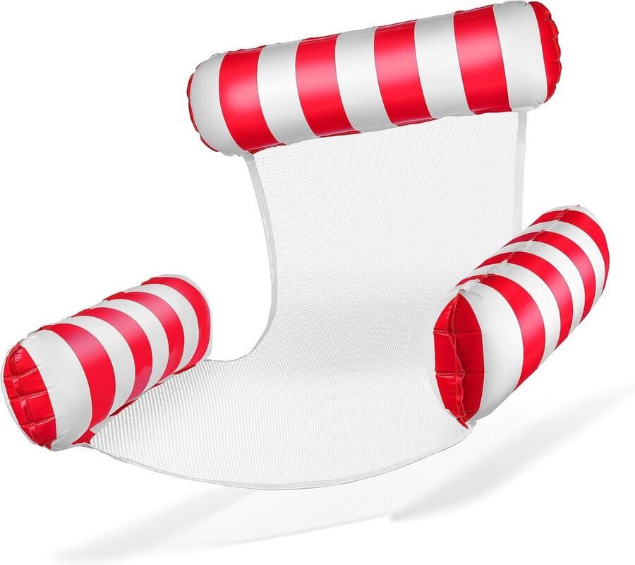 S&Dshopline Luchtmatras zwembad opblaasbare stoel waterstoel met rugleuning en armleuningen zwemzitje zwembadstoel zonnestoel waterrelaxstoel rood wit