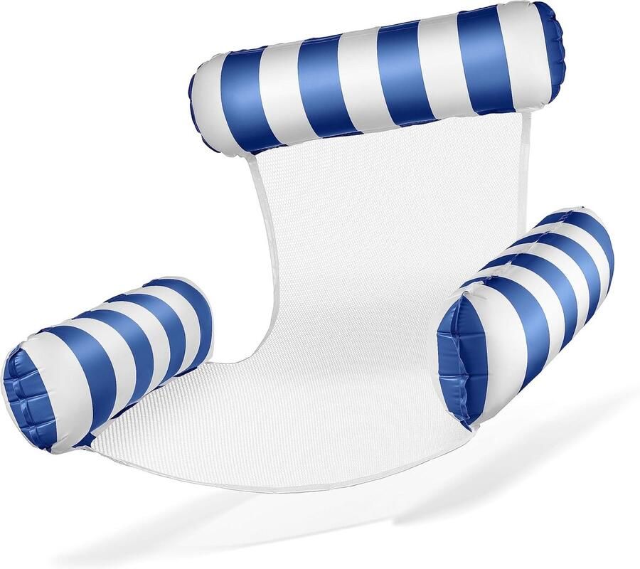 S&Dshopline Luchtmatras zwembad opblaasbare stoel waterstoel met rugleuning en armleuningen zwemzitje zwembadstoel zonnestoel waterrelaxstoel blauw wit