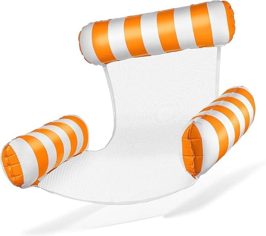 S&Dshopline Luchtmatras zwembad opblaasbare stoel waterstoel met rugleuning en armleuningen zwemzitje zwembadstoel zonnestoel waterrelaxstoel oranje wit