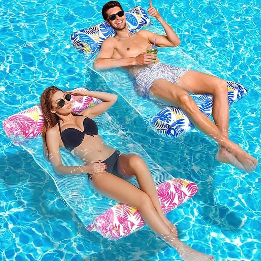 S&Dshopline Luchtmatras zwembad XL 2 stuks waterhangmat voor volwassenen 4-in-1 luchtmatras waterzwembad accessoires plezier zwembadspeelgoed opblaasbaar waterspeelgoed hangmat luchtmatras