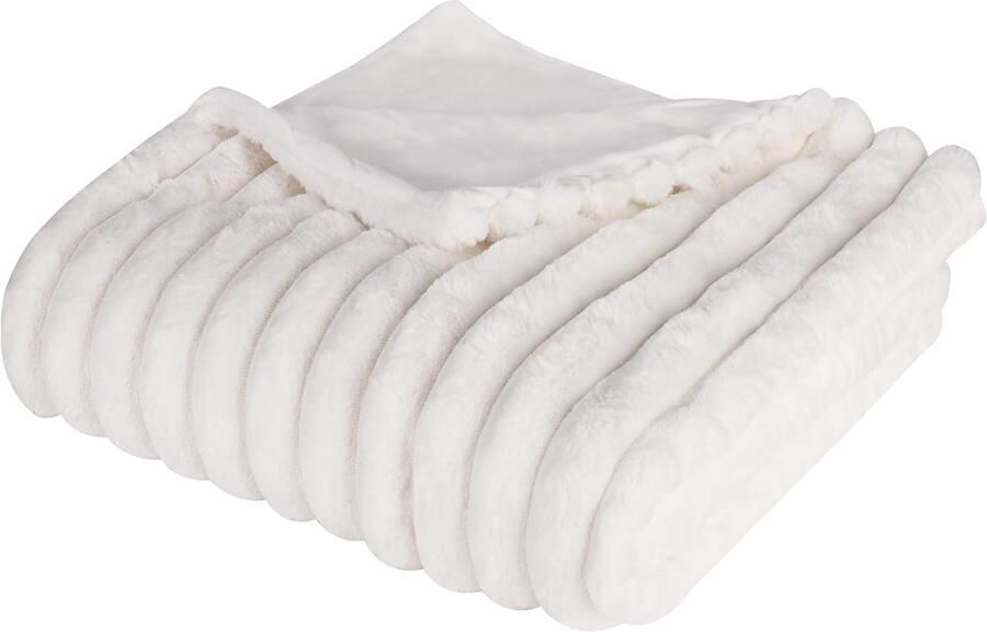 S&Dshopline Luxe pluche knuffeldeken zachte pluizige deken behaaglijke knuffeldeken voor banken kunstbont knuffelige lichte deken warme gezellige deken voor bank bed beige wit