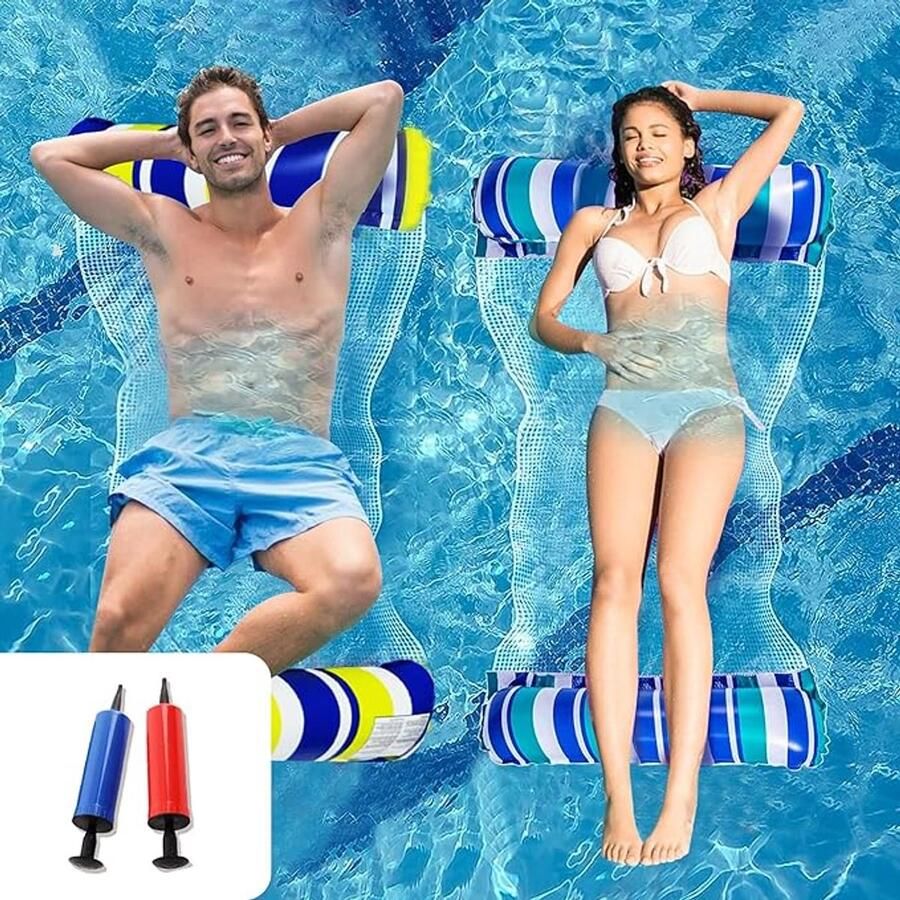 S&Dshopline Opblaasbaar zwembed 2 stuks opblaasbaar zwembed zwembad voor volwassenen waterhangmat 4-in-1 ligstoel zwembad lounge luchtbed zwembad opblaasbare hangmat met 2 luchtpompen - Foto 2
