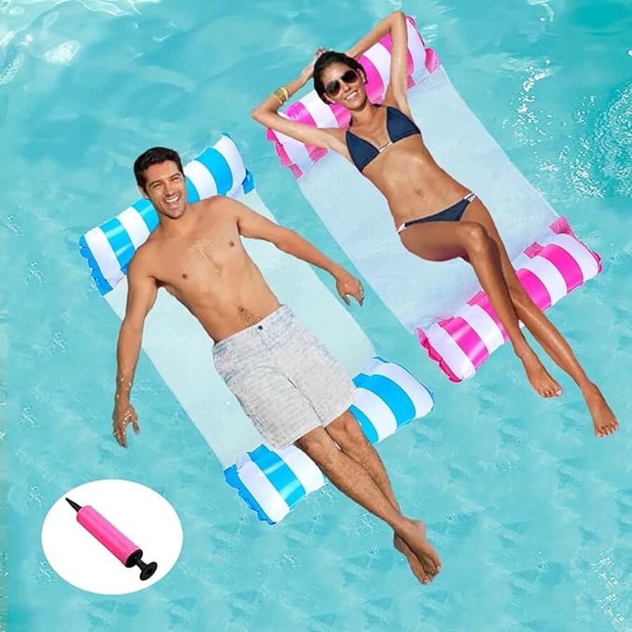 S&Dshopline Pool Floats 2 stuks opblaasbare waterhangmat zwembed 4-in-1 water hangmat voor volwassenen opvouwbaar zwembad zwemstoel water lounge party speelgoed met luchtpomp