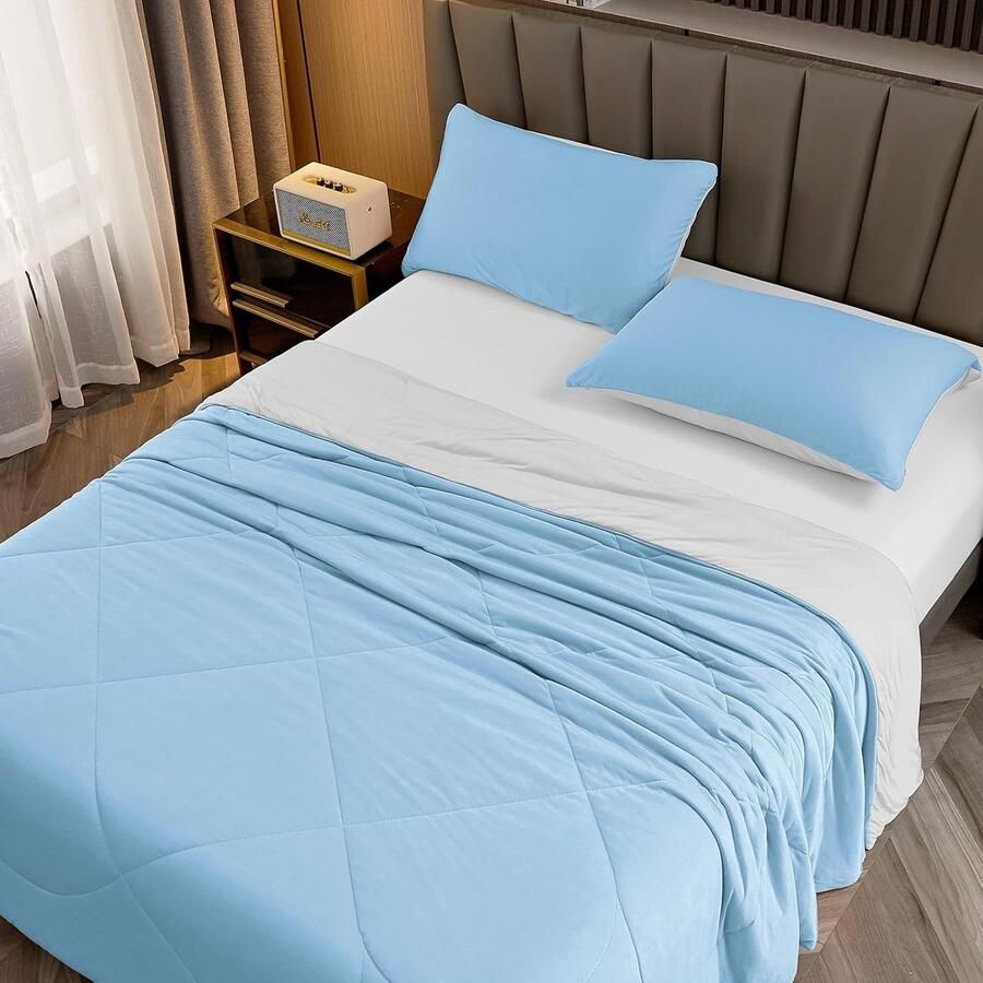 S&Dshopline Q-Max Koeldeken dubbelzijdig verkoelende deken lichte koeldeken voor mensen 0 4 zomerdeken verkoelend zelfkoelende deken zomerdeken verkoelende deken voor bed blauw 130 x 180 cm